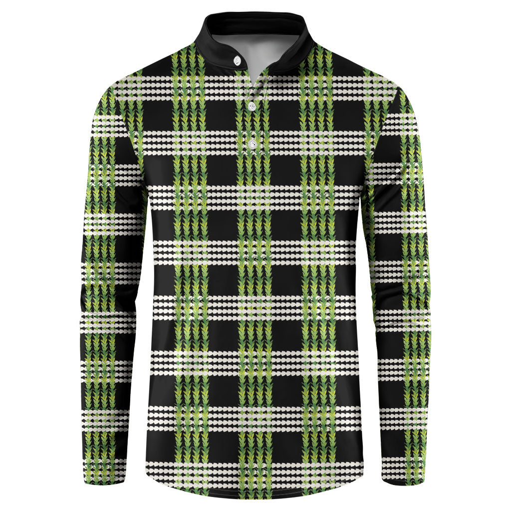 Aloha Hawaii Pakalana Pikake Lei Button Sweatshirt Palaka Inspired Hawaiian-plaid Black LT14 Black - Polynesian Pride