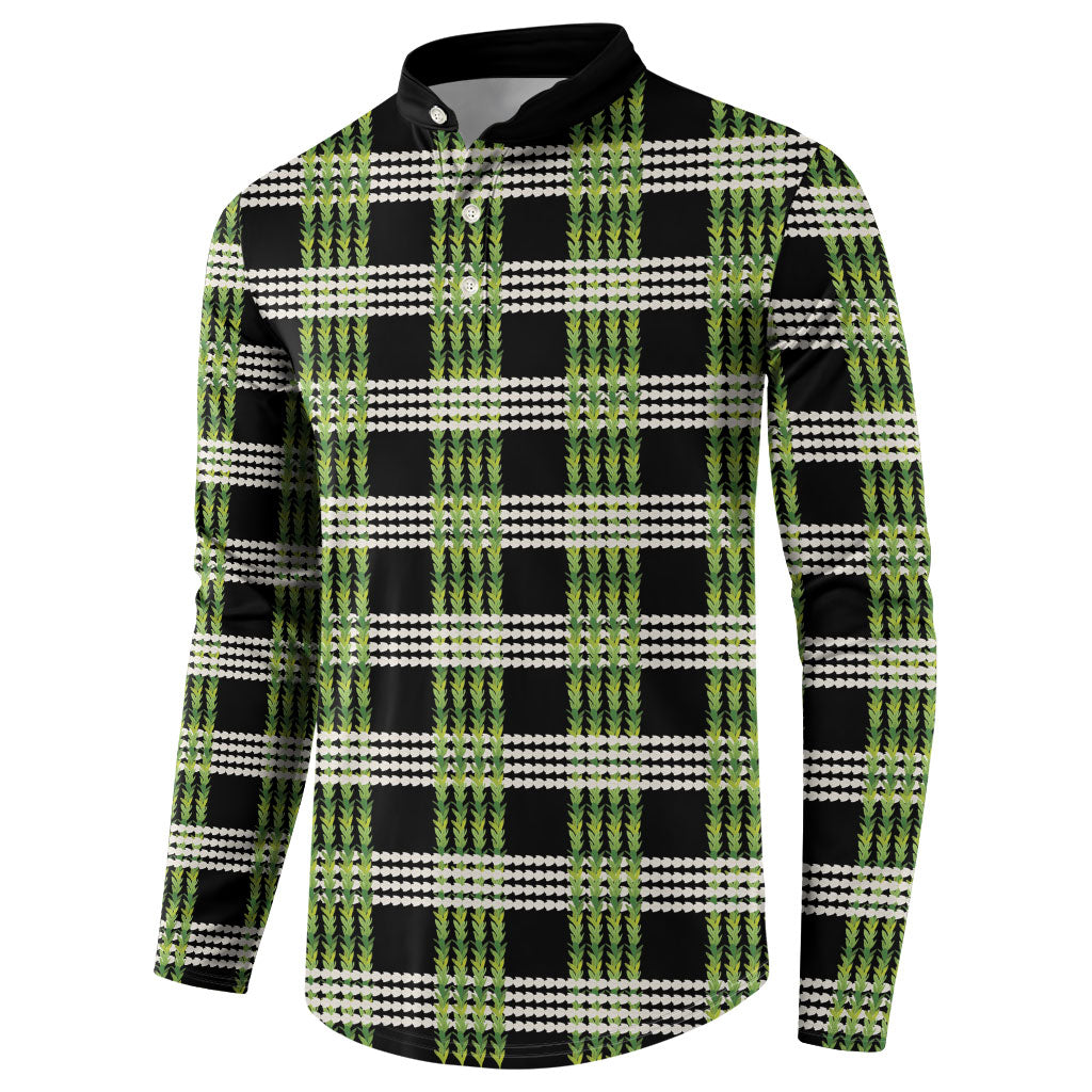 Aloha Hawaii Pakalana Pikake Lei Button Sweatshirt Palaka Inspired Hawaiian-plaid Black
