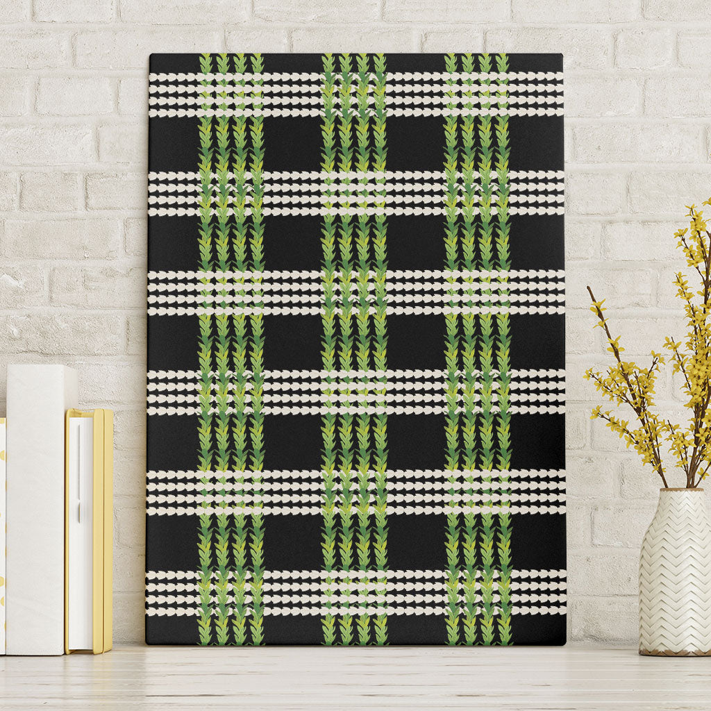Aloha Hawaii Pakalana Pikake Lei Canvas Wall Art Palaka Inspired Hawaiian-plaid Black