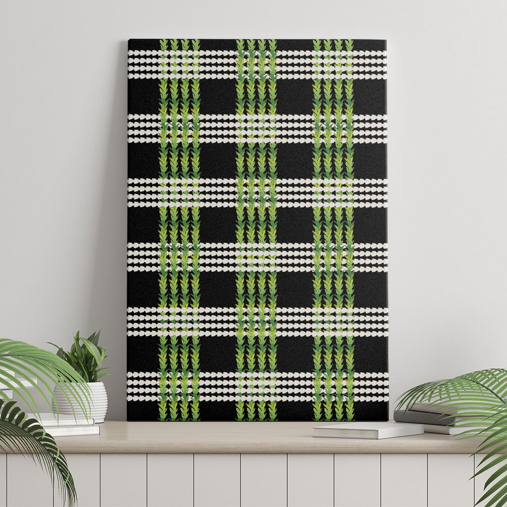 Aloha Hawaii Pakalana Pikake Lei Canvas Wall Art Palaka Inspired Hawaiian-plaid Black