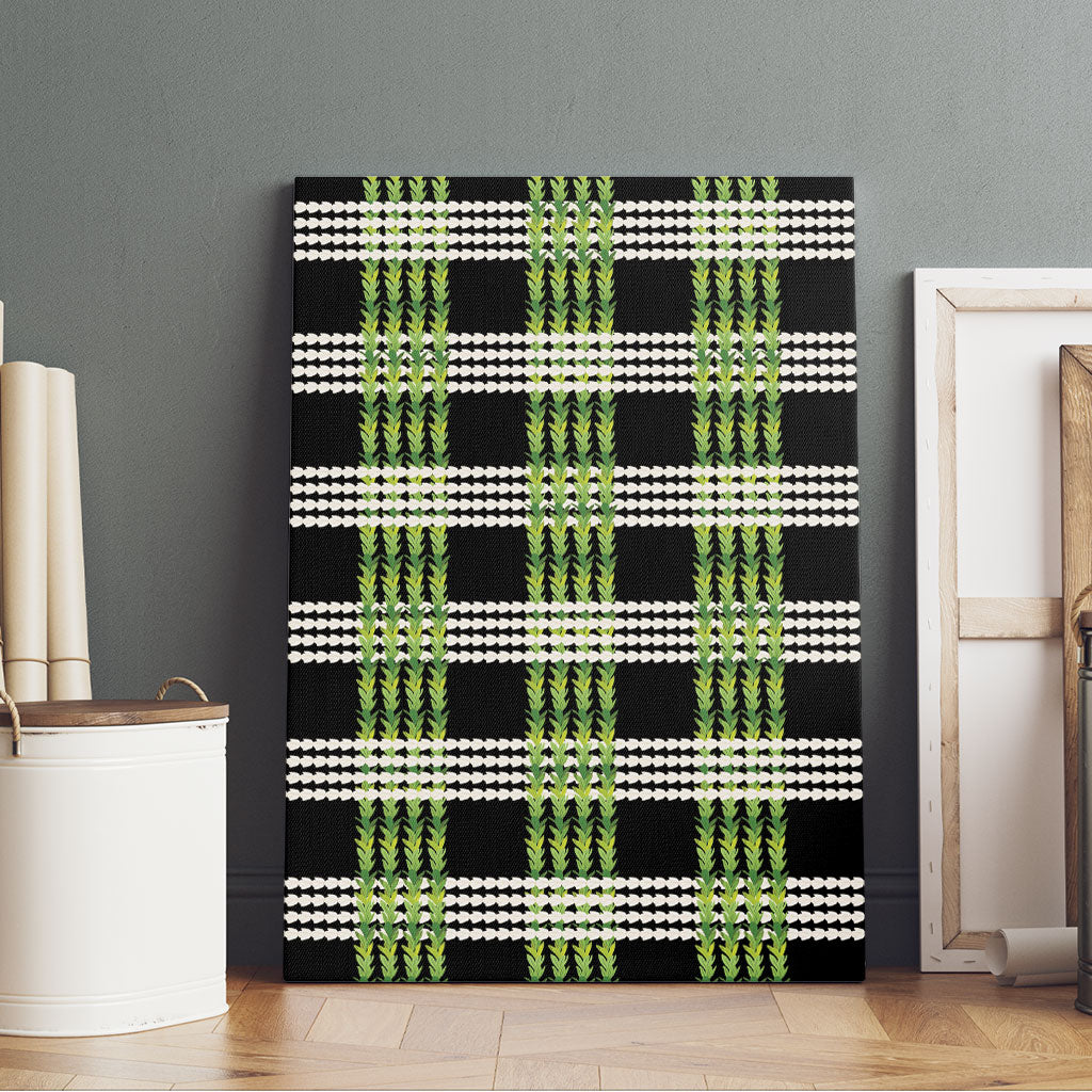 Aloha Hawaii Pakalana Pikake Lei Canvas Wall Art Palaka Inspired Hawaiian-plaid Black