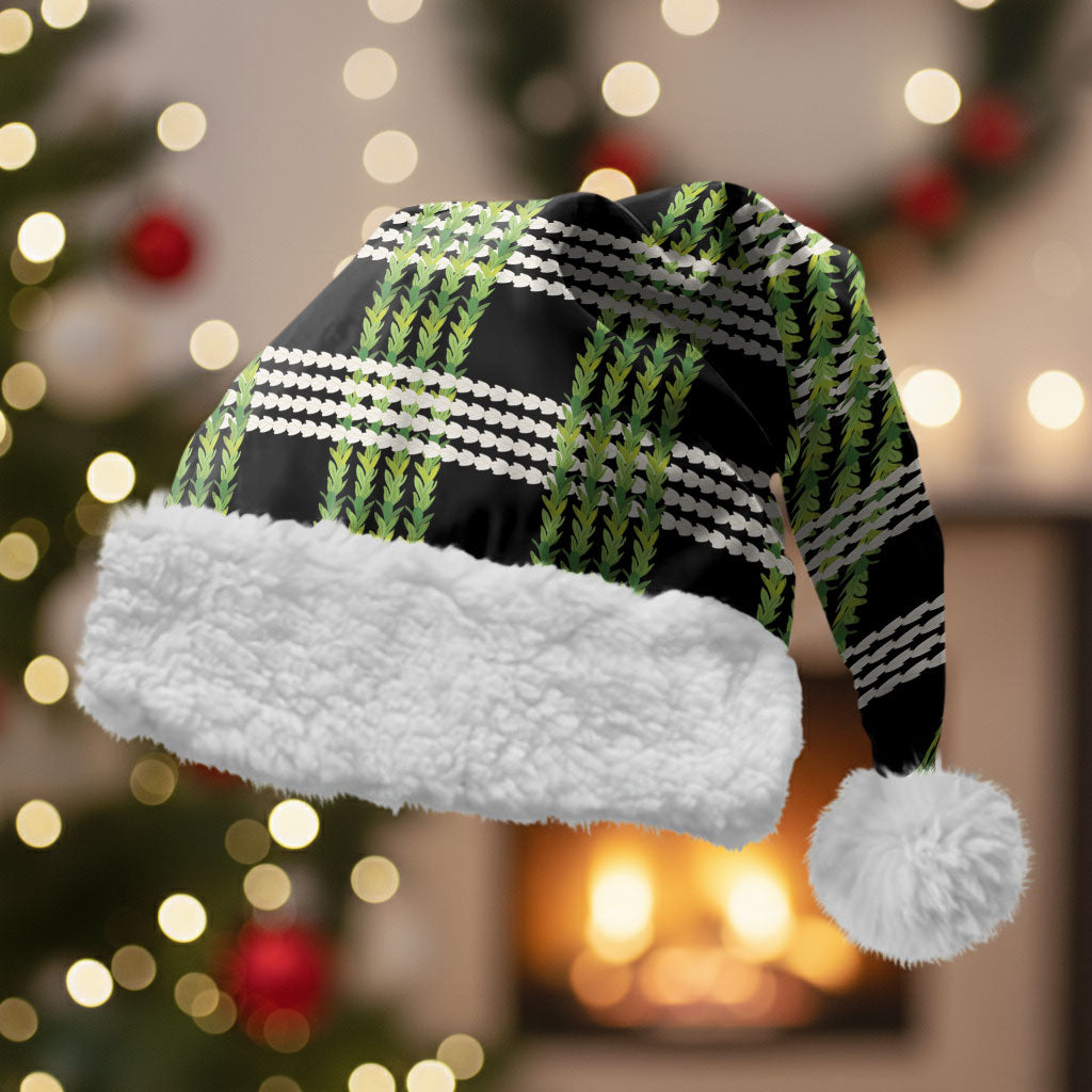 Aloha Hawaii Pakalana Pikake Lei Christmas Santa Hat Palaka Inspired Hawaiian-plaid Black