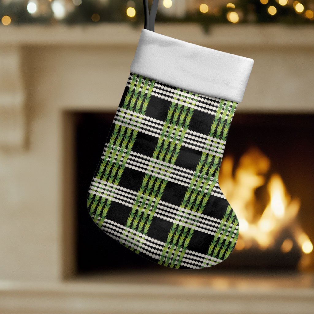 Aloha Hawaii Pakalana Pikake Lei Christmas Stocking Palaka Inspired Hawaiian-plaid Black