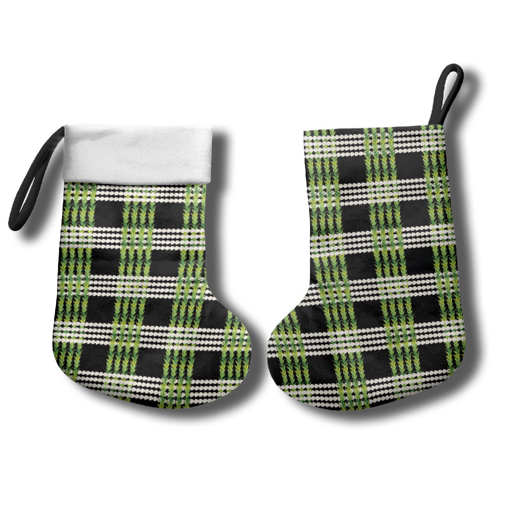Aloha Hawaii Pakalana Pikake Lei Christmas Stocking Palaka Inspired Hawaiian-plaid Black