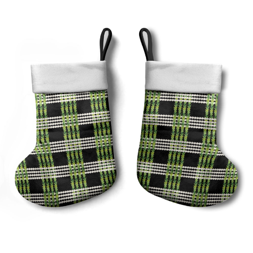 Aloha Hawaii Pakalana Pikake Lei Christmas Stocking Palaka Inspired Hawaiian-plaid Black