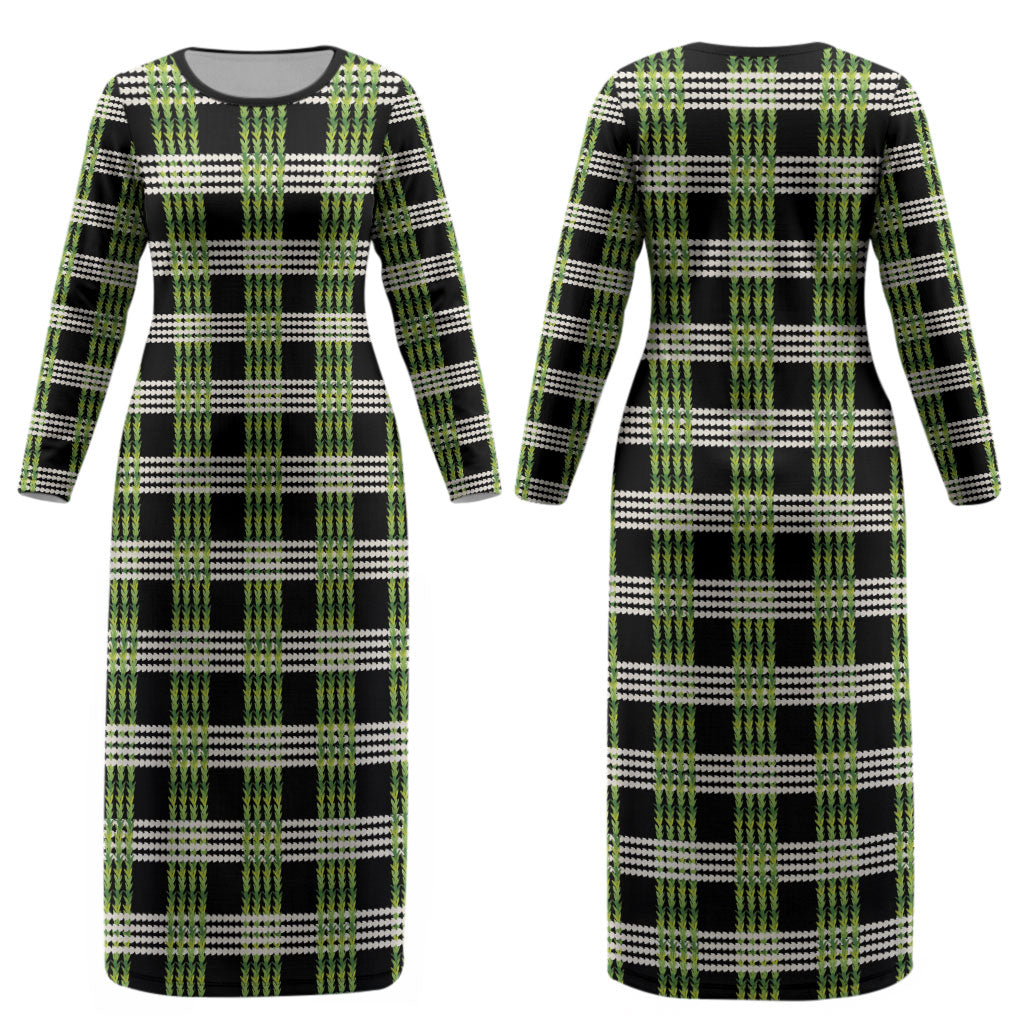 Aloha Hawaii Pakalana Pikake Lei Couples Matching Long Sleeve Bodycon Dress and Hawaiian Shirt Palaka Inspired Hawaiian-plaid Black