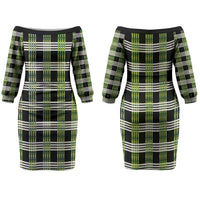Aloha Hawaii Pakalana Pikake Lei Couples Matching Off The Shoulder Long Sleeve Dress and Hawaiian Shirt Palaka Inspired Hawaiian-plaid Black