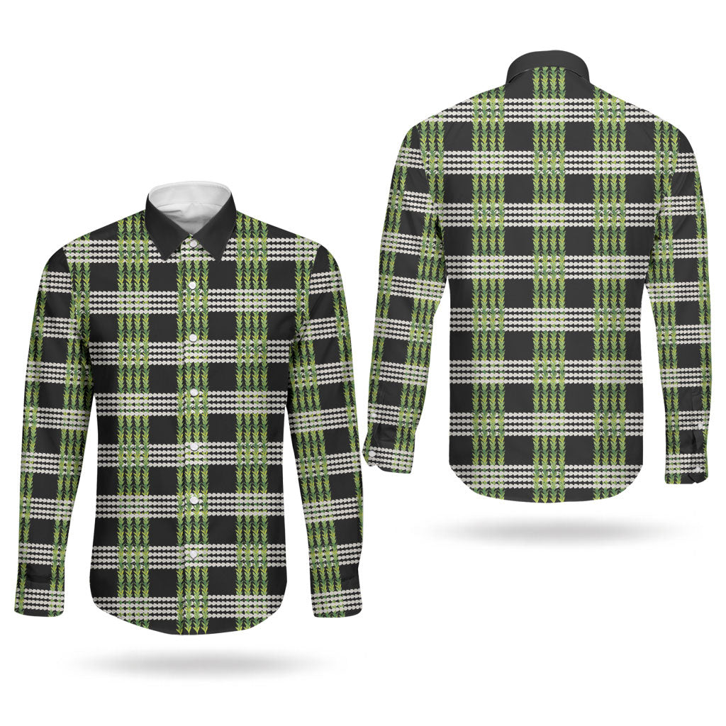 Aloha Hawaii Pakalana Pikake Lei Couples Matching Off The Shoulder Long Sleeve Dress and Long Sleeve Button Shirt Palaka Inspired Hawaiian-plaid Black