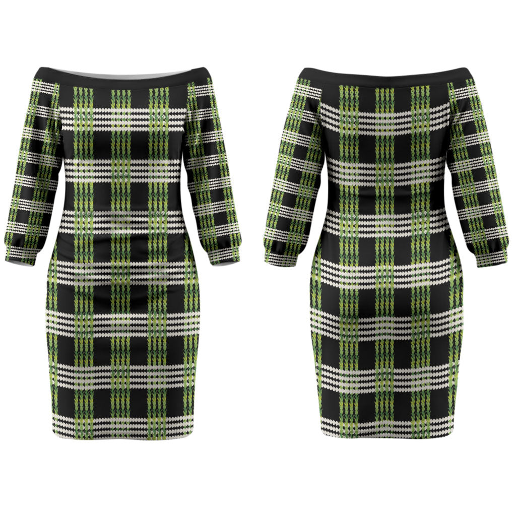 Aloha Hawaii Pakalana Pikake Lei Couples Matching Off The Shoulder Long Sleeve Dress and Long Sleeve Button Shirt Palaka Inspired Hawaiian-plaid Black
