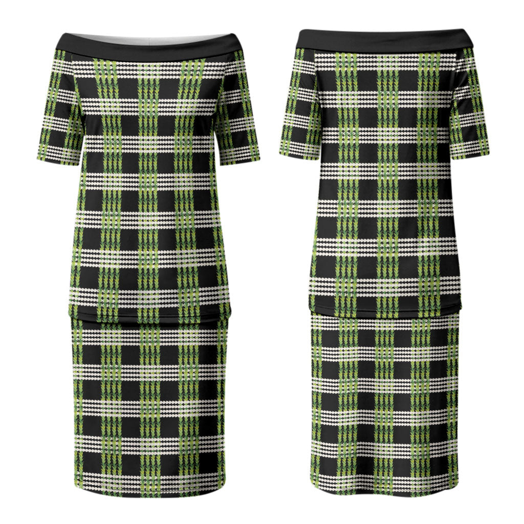 Aloha Hawaii Pakalana Pikake Lei Couples Matching Puletasi and Hawaiian Shirt Palaka Inspired Hawaiian-plaid Black