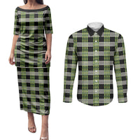 Aloha Hawaii Pakalana Pikake Lei Couples Matching Puletasi and Long Sleeve Button Shirt Palaka Inspired Hawaiian-plaid Black