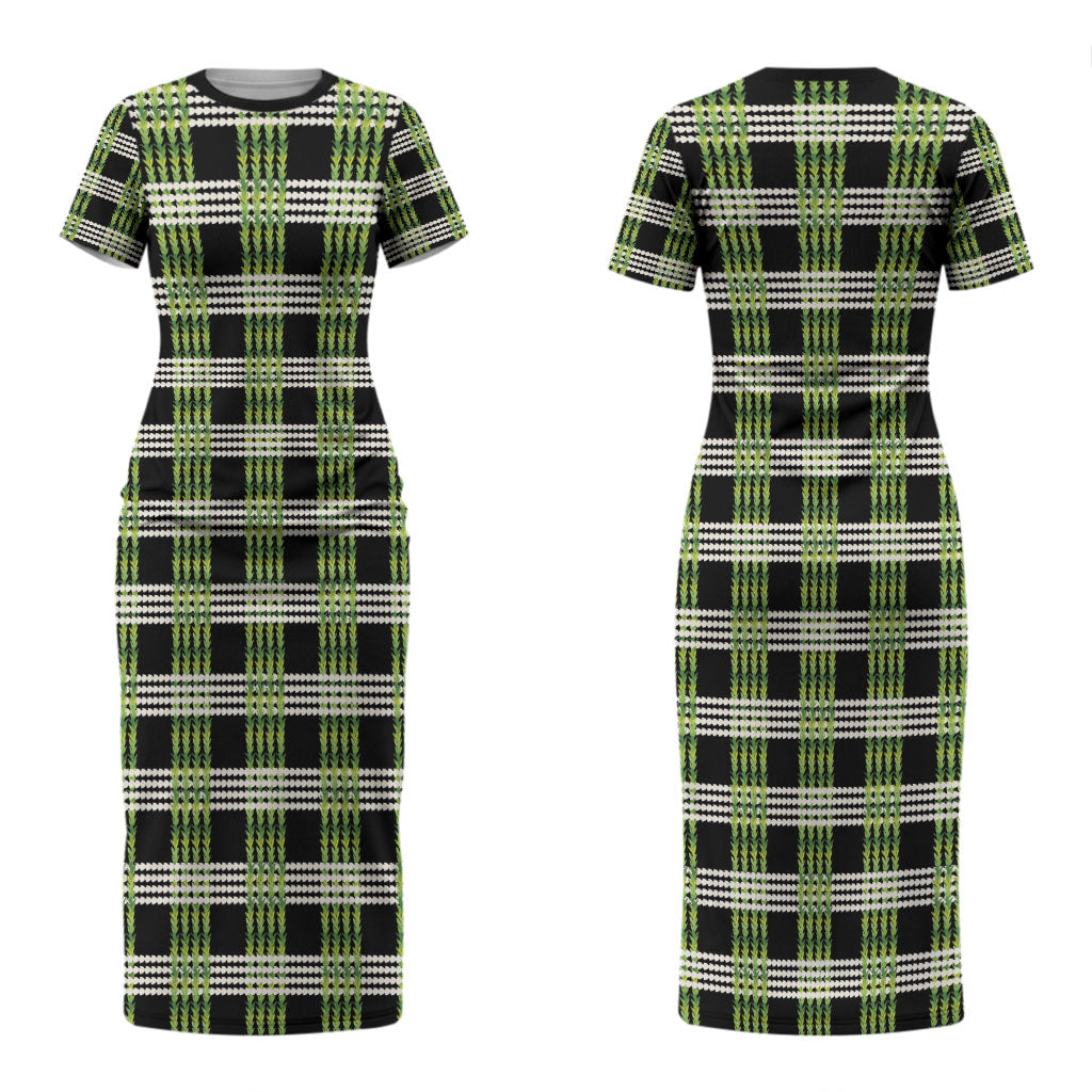 Aloha Hawaii Pakalana Pikake Lei Couples Matching Short Sleeve Bodycon Dress and Hawaiian Shirt Palaka Inspired Hawaiian-plaid Black
