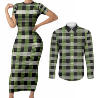 Aloha Hawaii Pakalana Pikake Lei Couples Matching Short Sleeve Bodycon Dress and Long Sleeve Button Shirt Palaka Inspired Hawaiian-plaid Black