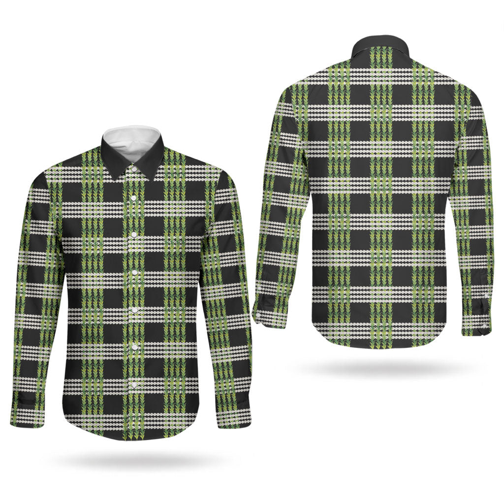 Aloha Hawaii Pakalana Pikake Lei Couples Matching Short Sleeve Bodycon Dress and Long Sleeve Button Shirt Palaka Inspired Hawaiian-plaid Black