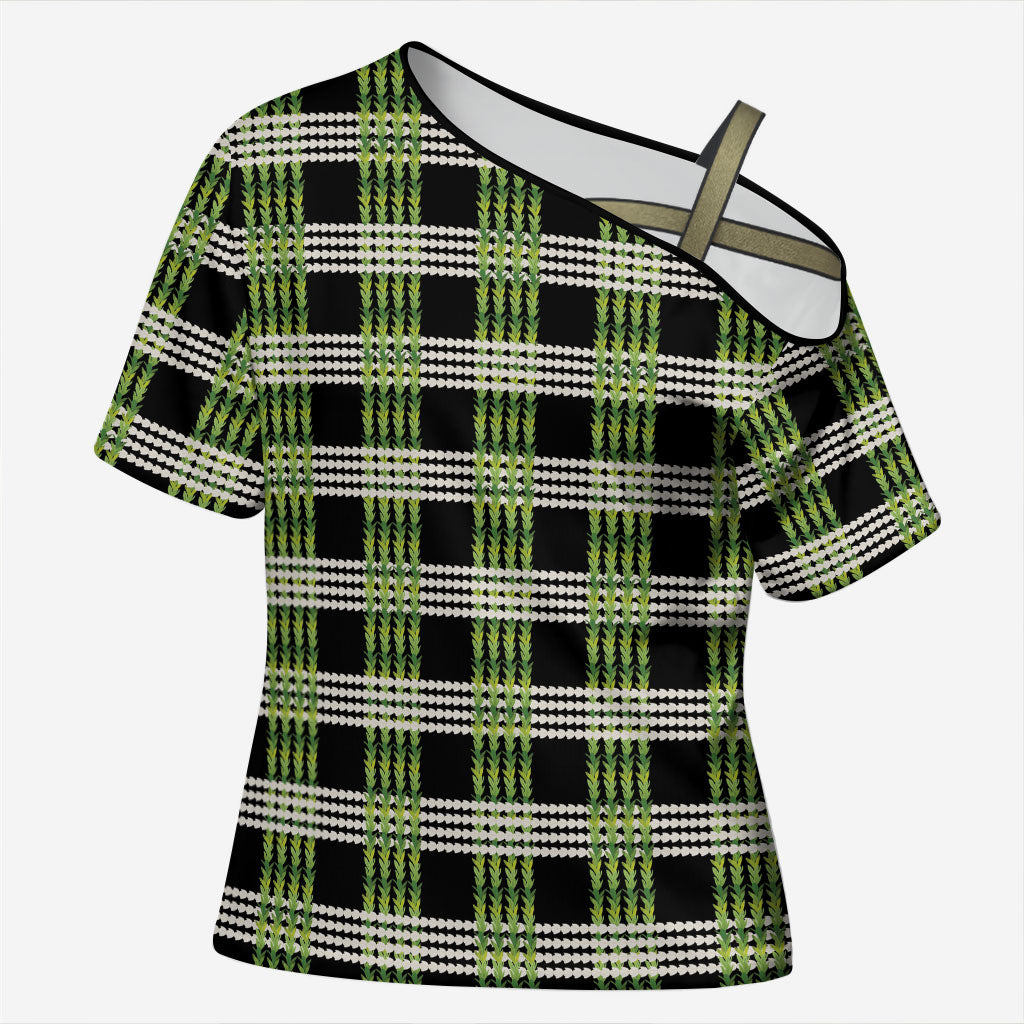 Aloha Hawaii Pakalana Pikake Lei Cross Shoulder Shirt Palaka Inspired Hawaiian-plaid Black
