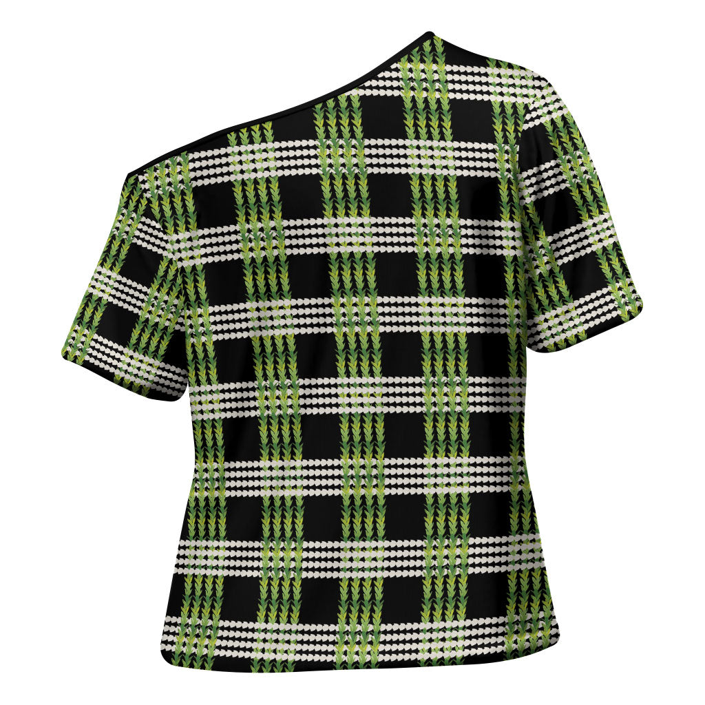 Aloha Hawaii Pakalana Pikake Lei Cross Shoulder Shirt Palaka Inspired Hawaiian-plaid Black