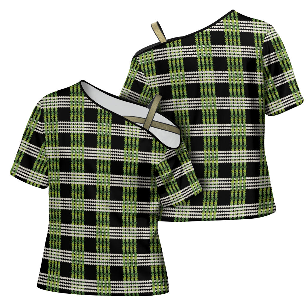 Aloha Hawaii Pakalana Pikake Lei Cross Shoulder Shirt Palaka Inspired Hawaiian-plaid Black