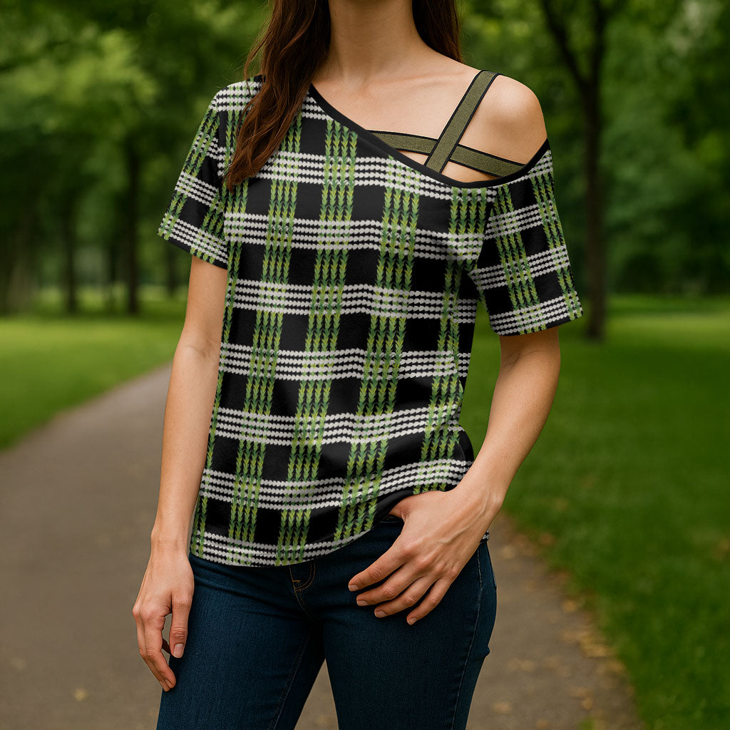 Aloha Hawaii Pakalana Pikake Lei Cross Shoulder Shirt Palaka Inspired Hawaiian-plaid Black