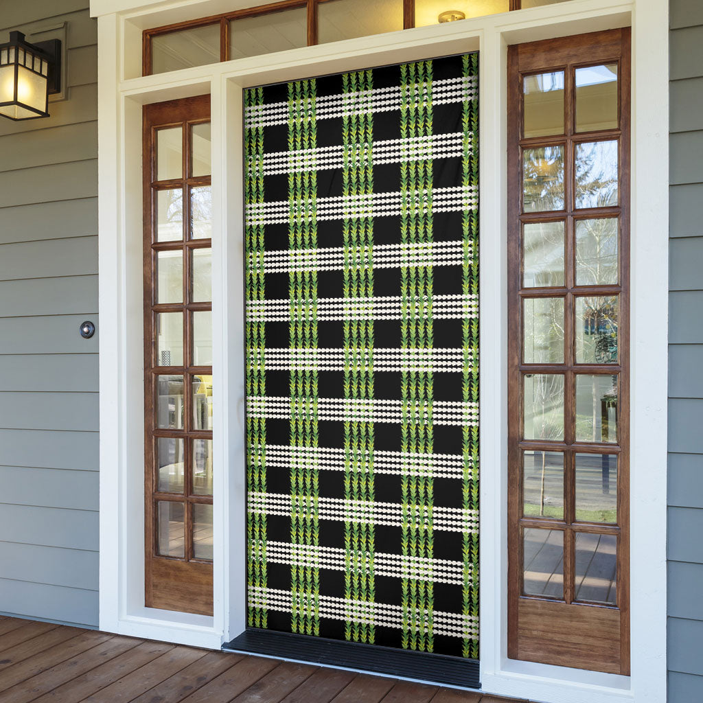 Aloha Hawaii Pakalana Pikake Lei Door Cover Palaka Inspired Hawaiian-plaid Black