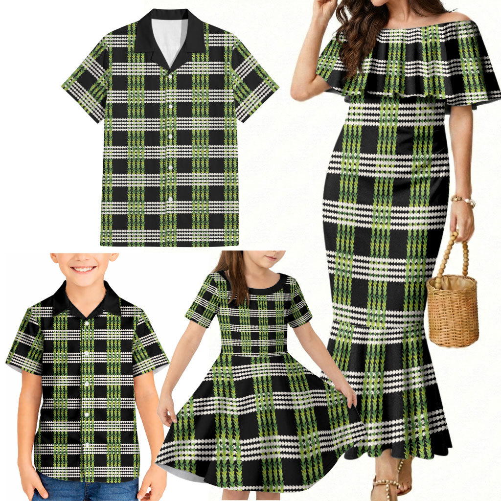 Aloha Hawaii Pakalana Pikake Lei Family Matching Mermaid Dress and Hawaiian Shirt Palaka Inspired Hawaiian-plaid Black