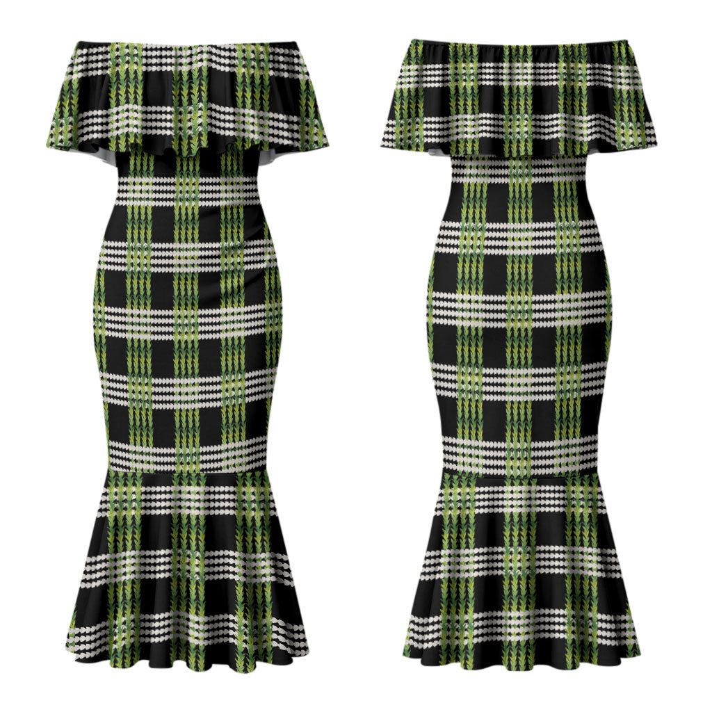 Aloha Hawaii Pakalana Pikake Lei Family Matching Mermaid Dress and Hawaiian Shirt Palaka Inspired Hawaiian-plaid Black