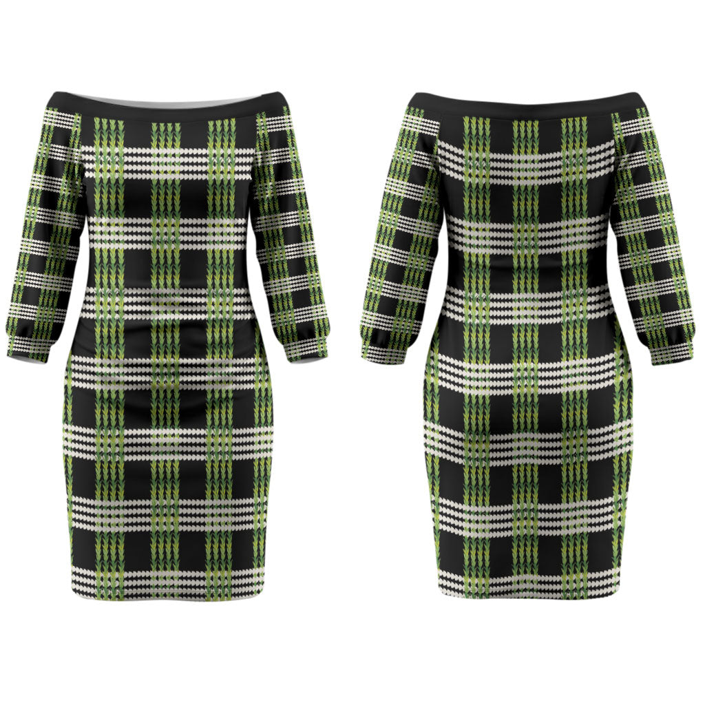 Aloha Hawaii Pakalana Pikake Lei Family Matching Off The Shoulder Long Sleeve Dress and Hawaiian Shirt Palaka Inspired Hawaiian-plaid Black