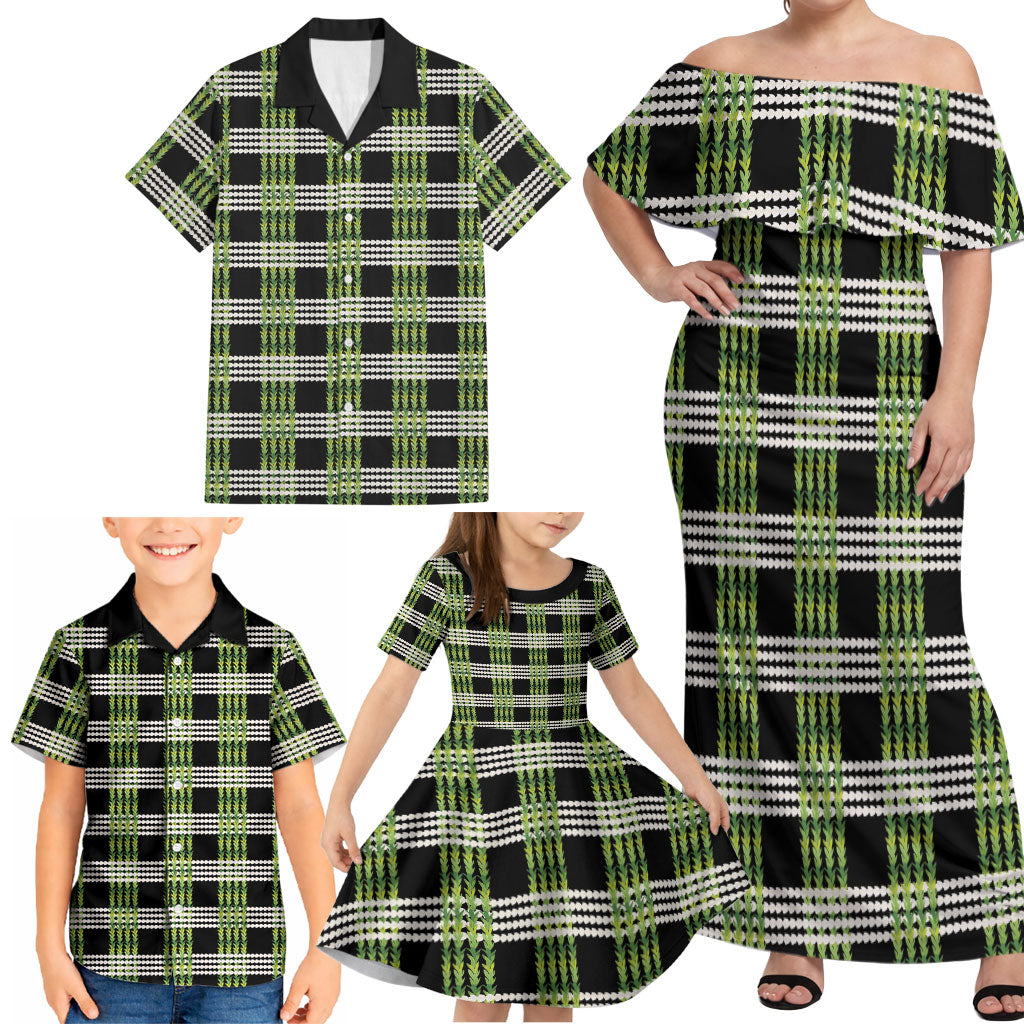 Aloha Hawaii Pakalana Pikake Lei Family Matching Off Shoulder Maxi Dress and Hawaiian Shirt Palaka Inspired Hawaiian-plaid Black