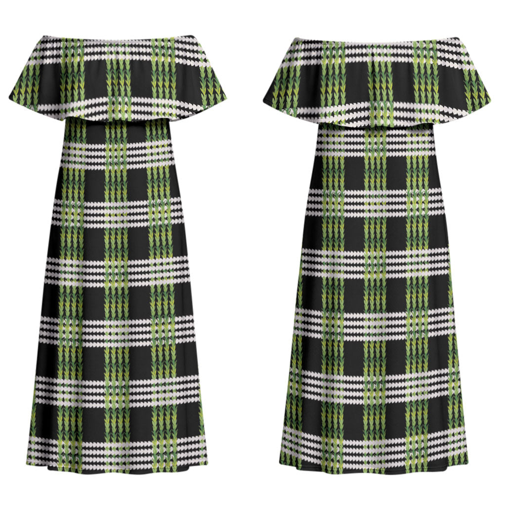 Aloha Hawaii Pakalana Pikake Lei Family Matching Off Shoulder Maxi Dress and Hawaiian Shirt Palaka Inspired Hawaiian-plaid Black