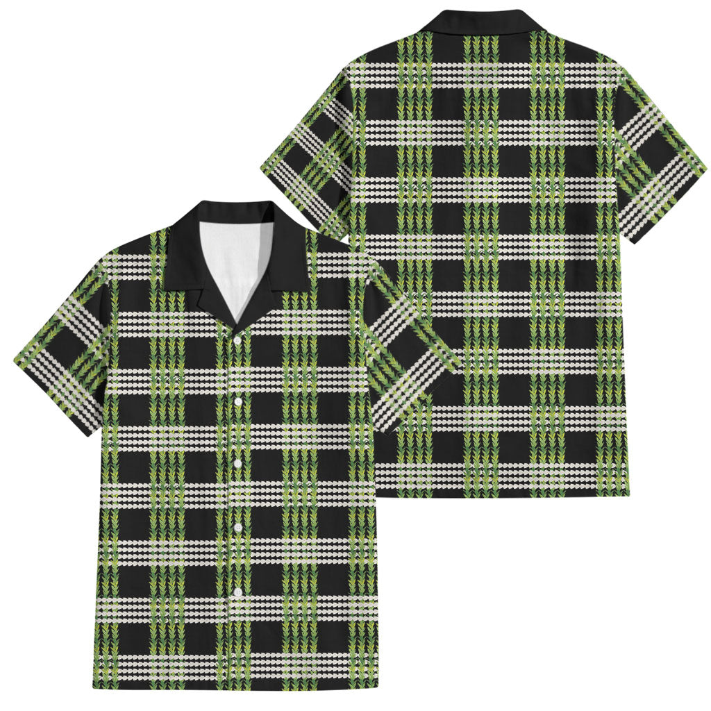 Aloha Hawaii Pakalana Pikake Lei Family Matching Short Sleeve Bodycon Dress and Hawaiian Shirt Palaka Inspired Hawaiian-plaid Black