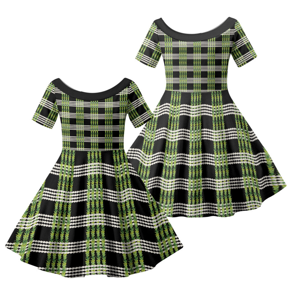 Aloha Hawaii Pakalana Pikake Lei Family Matching Short Sleeve Bodycon Dress and Hawaiian Shirt Palaka Inspired Hawaiian-plaid Black