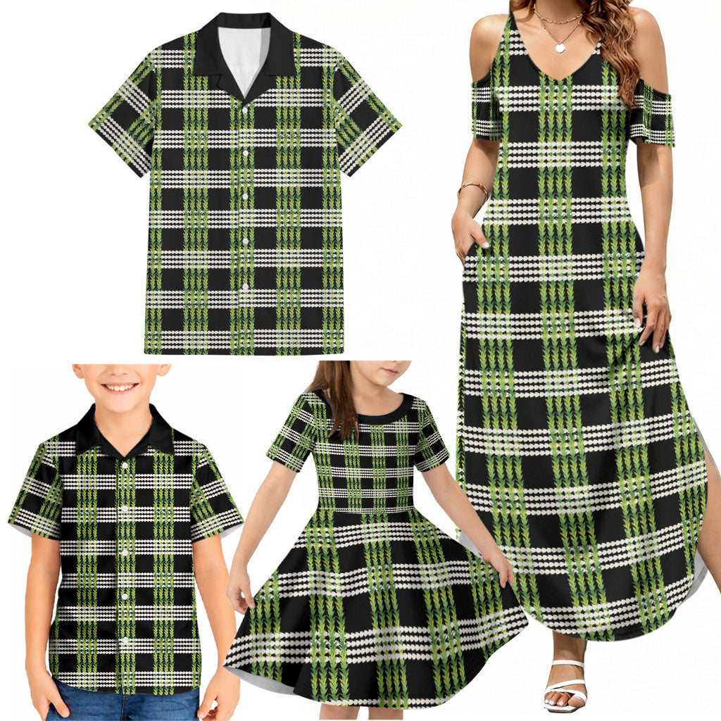 Aloha Hawaii Pakalana Pikake Lei Family Matching Summer Maxi Dress and Hawaiian Shirt Palaka Inspired Hawaiian-plaid Black
