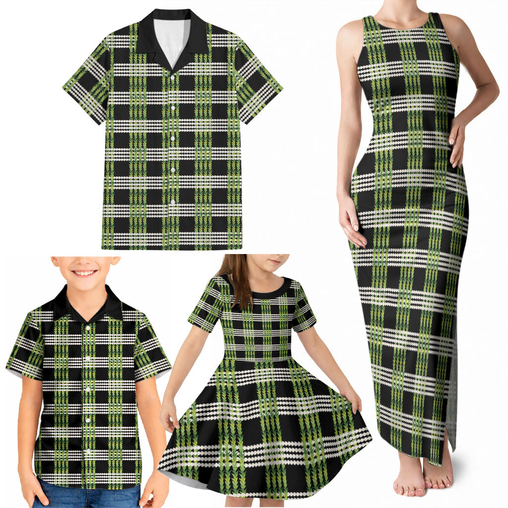 Aloha Hawaii Pakalana Pikake Lei Family Matching Tank Maxi Dress and Hawaiian Shirt Palaka Inspired Hawaiian-plaid Black
