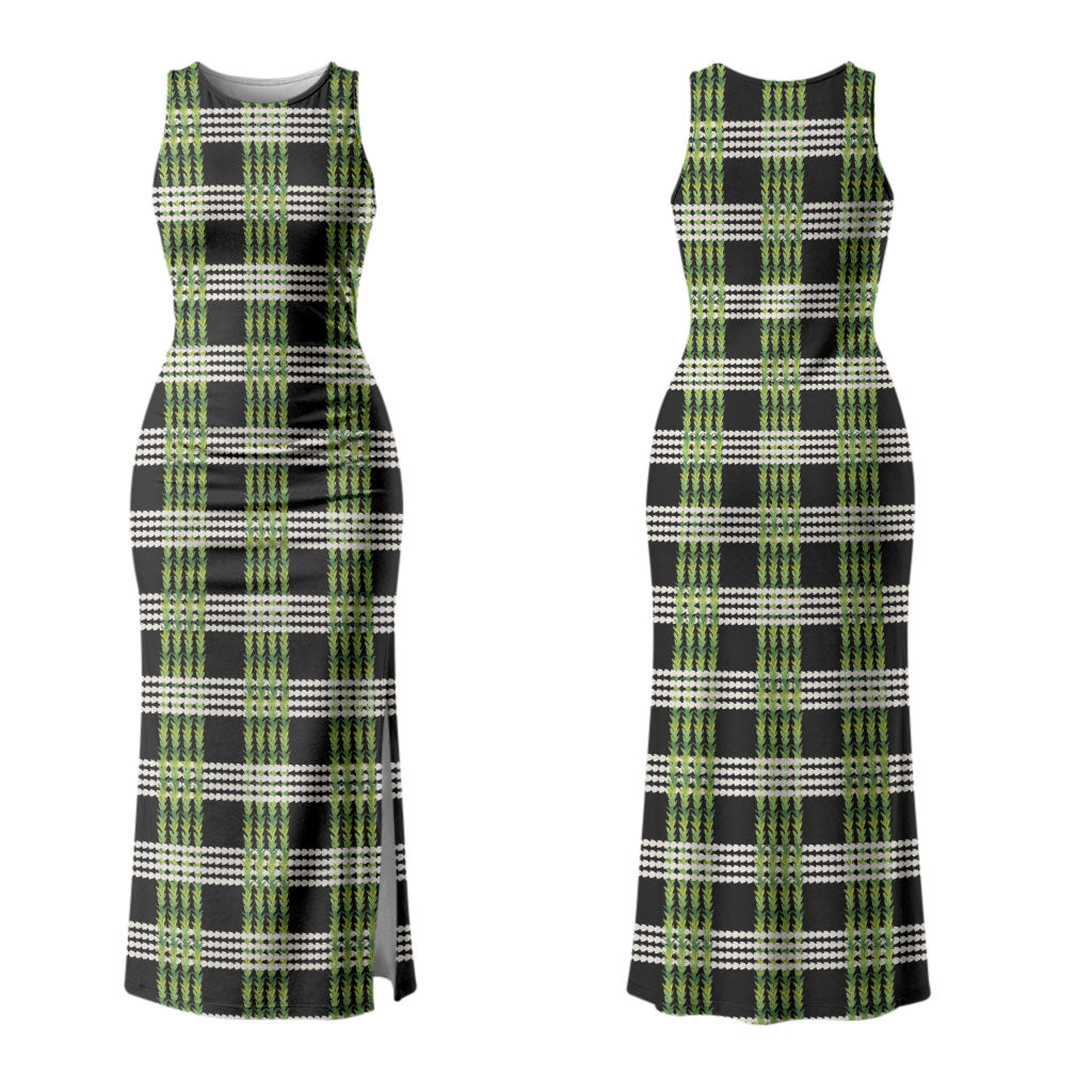 Aloha Hawaii Pakalana Pikake Lei Family Matching Tank Maxi Dress and Hawaiian Shirt Palaka Inspired Hawaiian-plaid Black