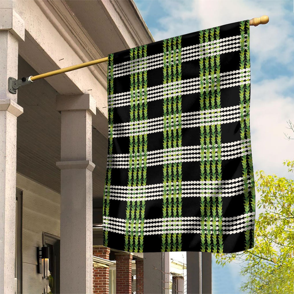 Aloha Hawaii Pakalana Pikake Lei Garden Flag Palaka Inspired Hawaiian-plaid Black