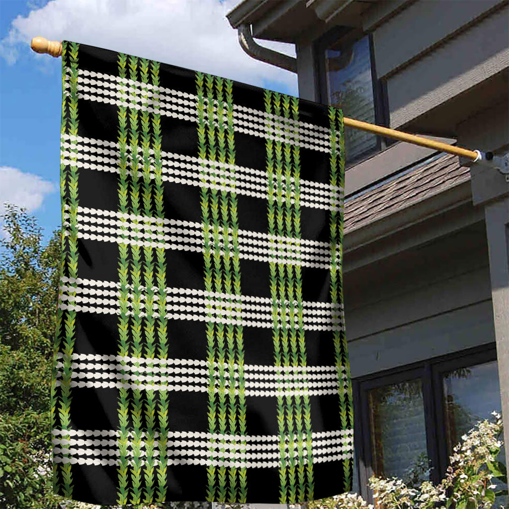 Aloha Hawaii Pakalana Pikake Lei Garden Flag Palaka Inspired Hawaiian-plaid Black