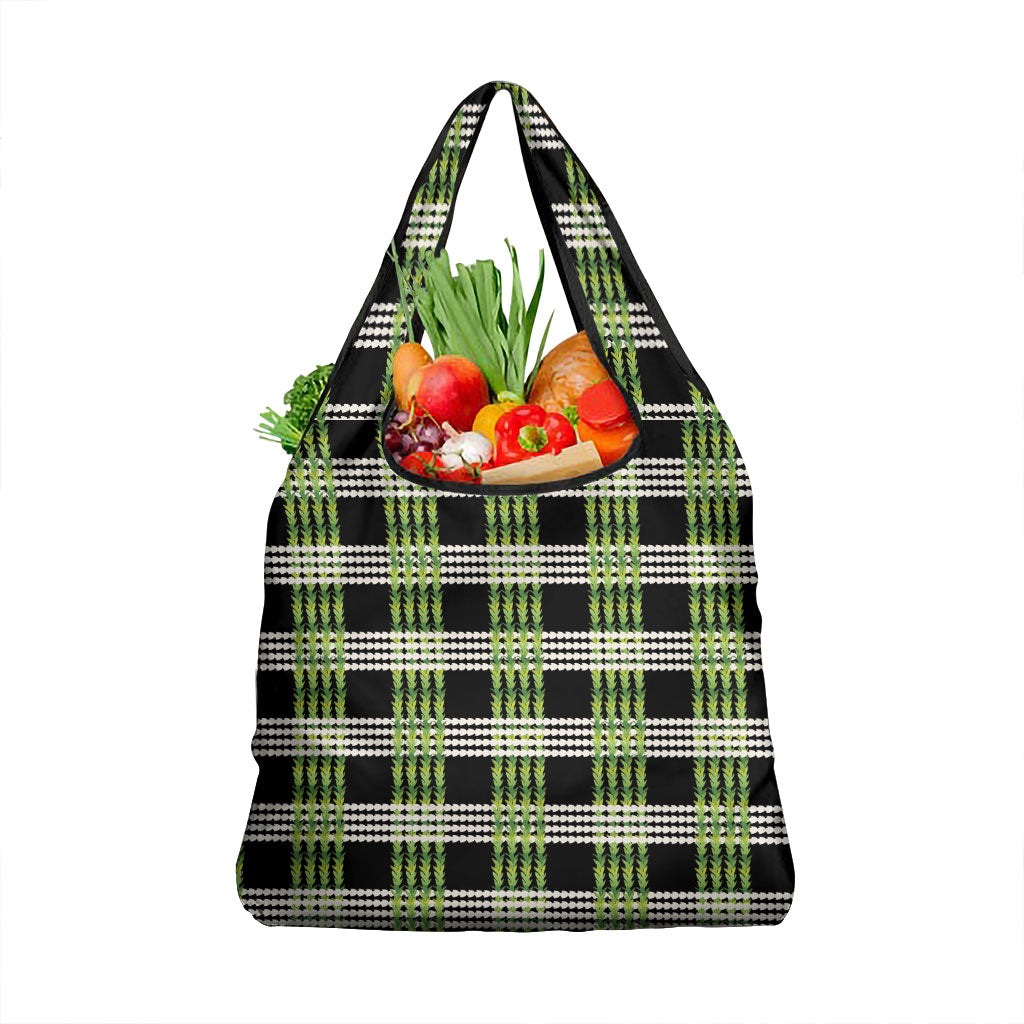 Aloha Hawaii Pakalana Pikake Lei Grocery Bag Palaka Inspired Hawaiian-plaid Black