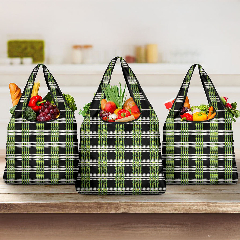 Aloha Hawaii Pakalana Pikake Lei Grocery Bag Palaka Inspired Hawaiian-plaid Black