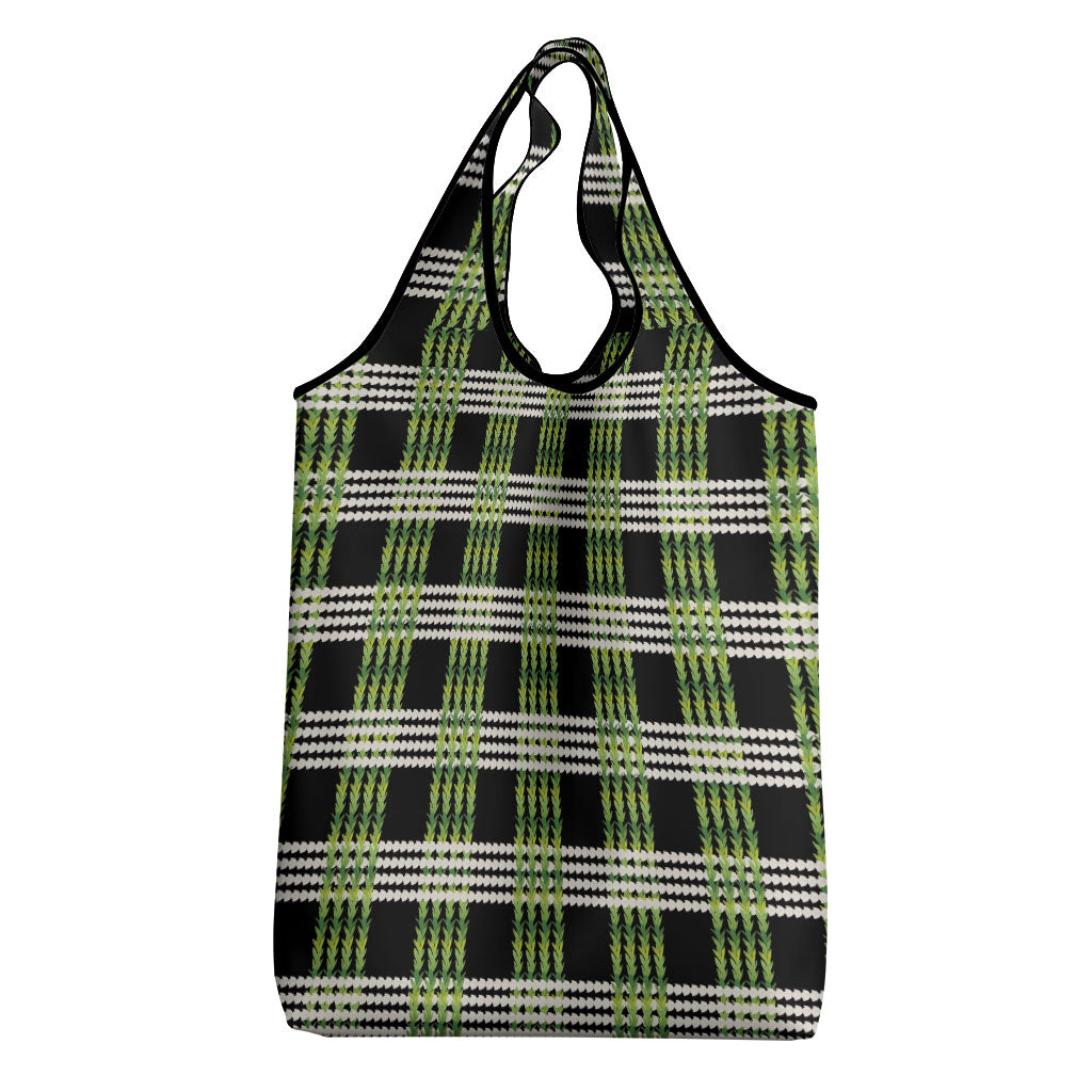 Aloha Hawaii Pakalana Pikake Lei Grocery Bag Palaka Inspired Hawaiian-plaid Black