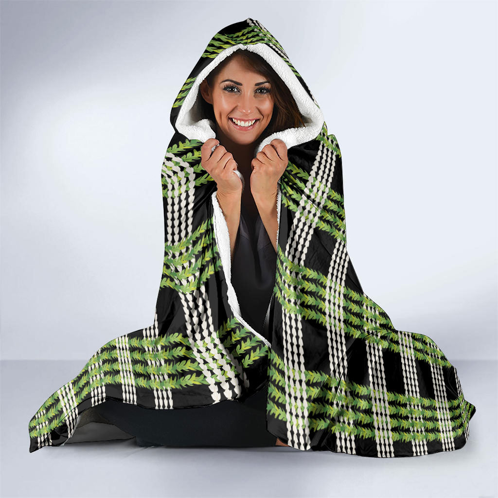 Aloha Hawaii Pakalana Pikake Lei Hooded Blanket Palaka Inspired Hawaiian-plaid Black
