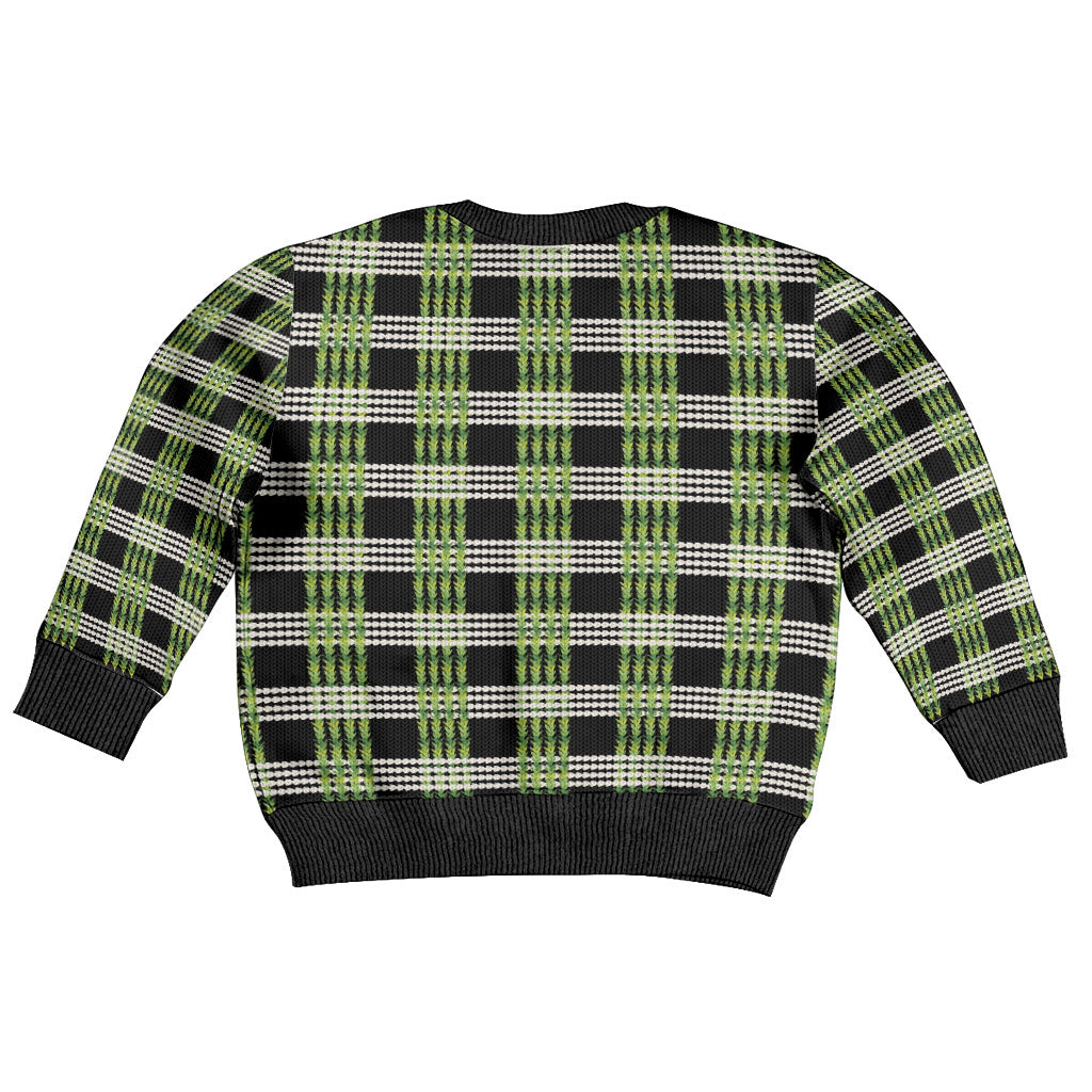 Aloha Hawaii Pakalana Pikake Lei Kid Ugly Christmas Sweater Palaka Inspired Hawaiian-plaid Black