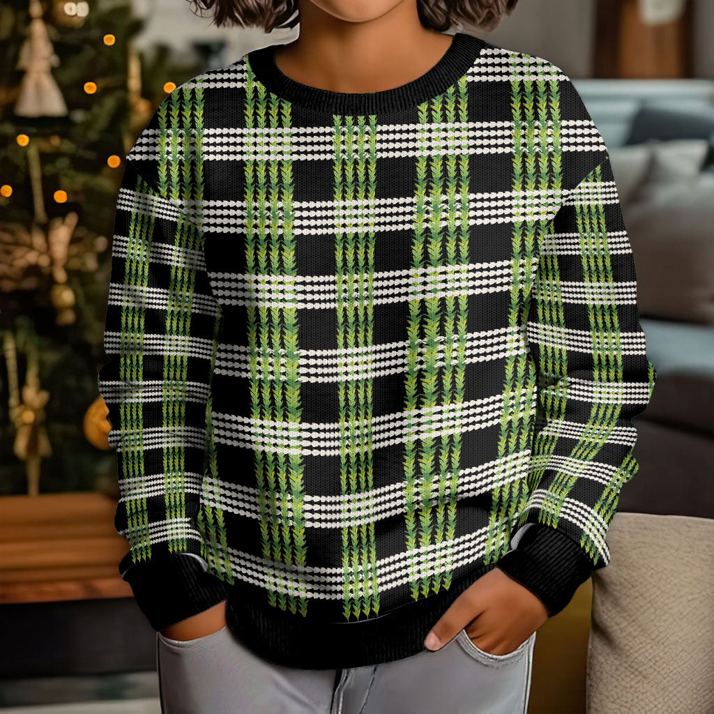 Aloha Hawaii Pakalana Pikake Lei Kid Ugly Christmas Sweater Palaka Inspired Hawaiian-plaid Black
