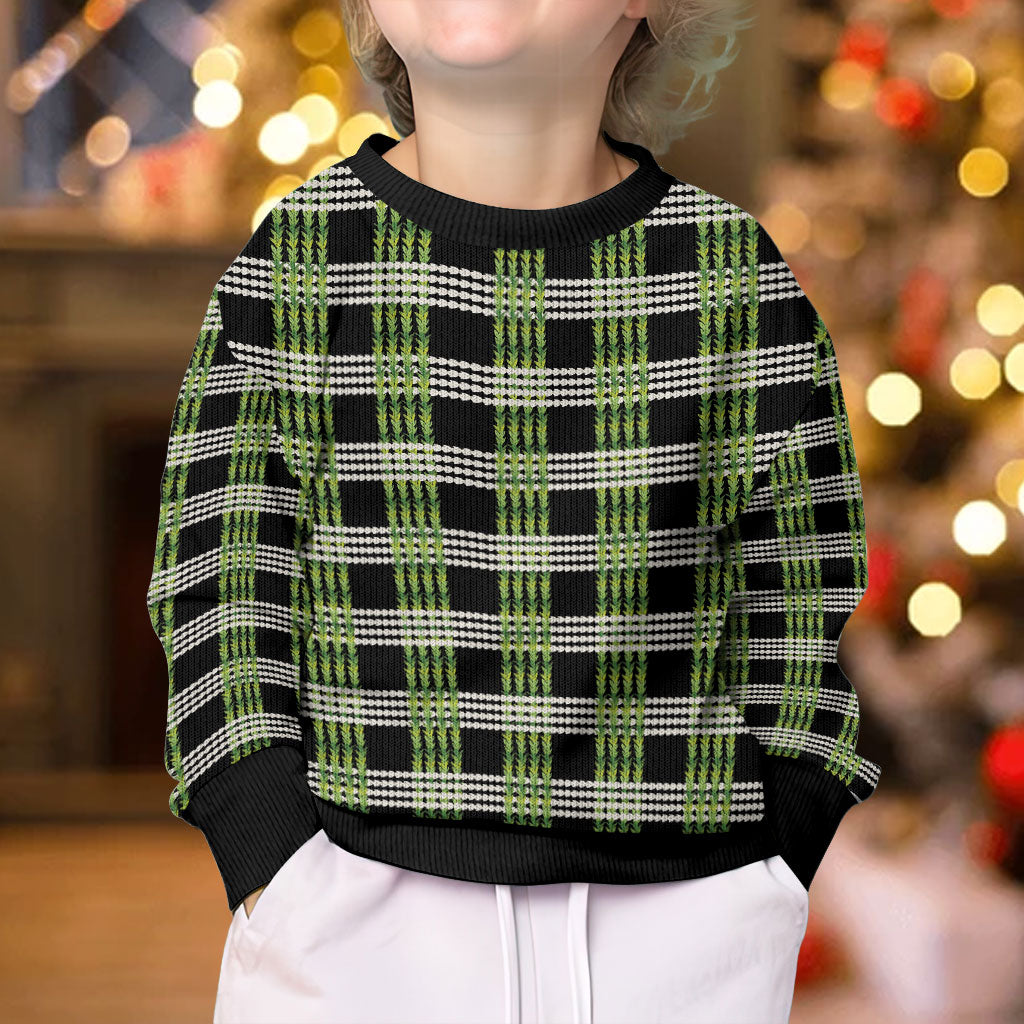 Aloha Hawaii Pakalana Pikake Lei Kid Ugly Christmas Sweater Palaka Inspired Hawaiian-plaid Black