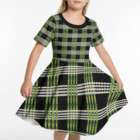 Aloha Hawaii Pakalana Pikake Lei Kid Short Sleeve Dress Palaka Inspired Hawaiian-plaid Black