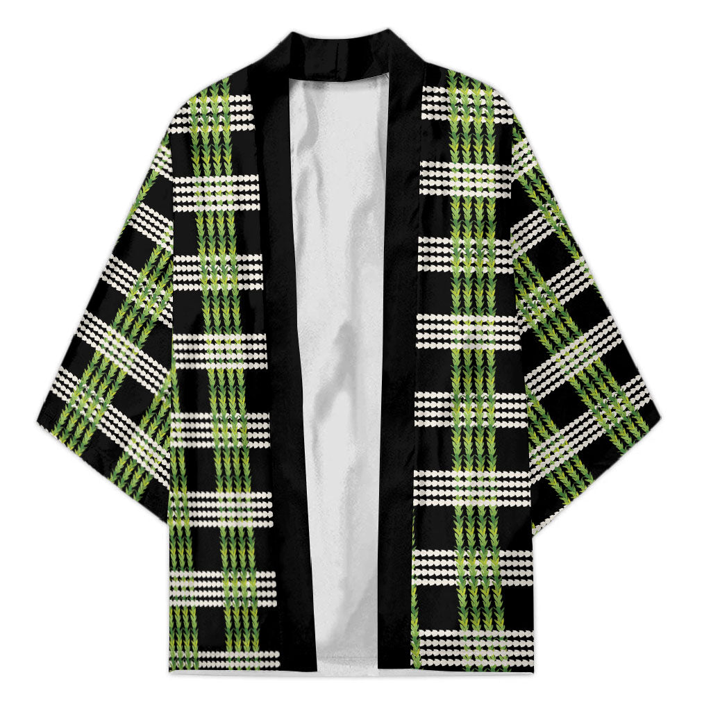 Aloha Hawaii Pakalana Pikake Lei Kimono Palaka Inspired Hawaiian-plaid Black