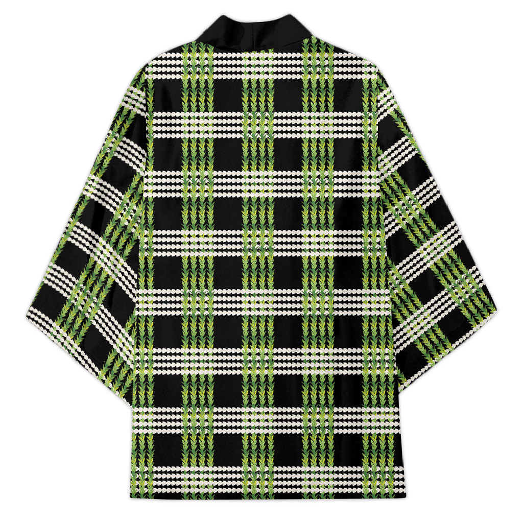 Aloha Hawaii Pakalana Pikake Lei Kimono Palaka Inspired Hawaiian-plaid Black