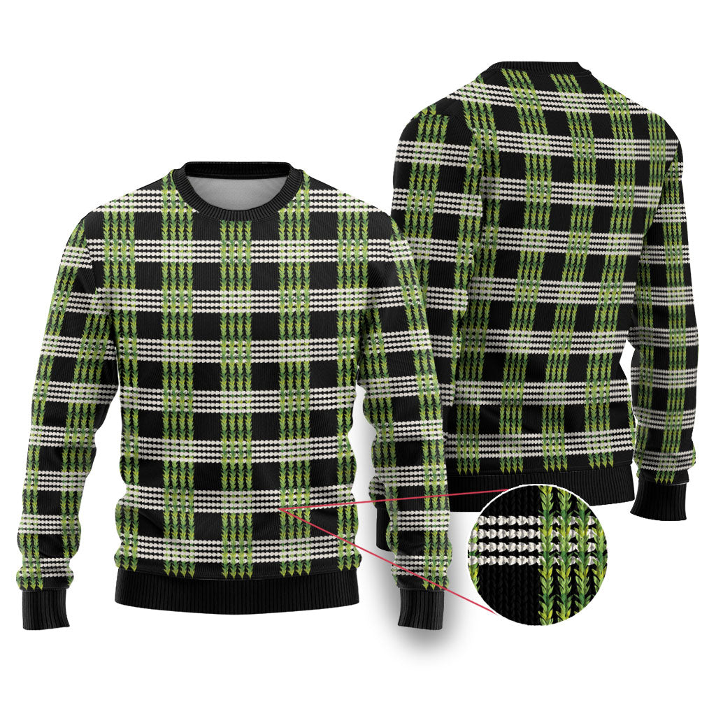 Aloha Hawaii Pakalana Pikake Lei Ugly Christmas Sweater Palaka Inspired Hawaiian-plaid Black