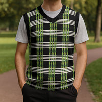 Aloha Hawaii Pakalana Pikake Lei Christmas Knitted V-Neck Vest Palaka Inspired Hawaiian-plaid Black