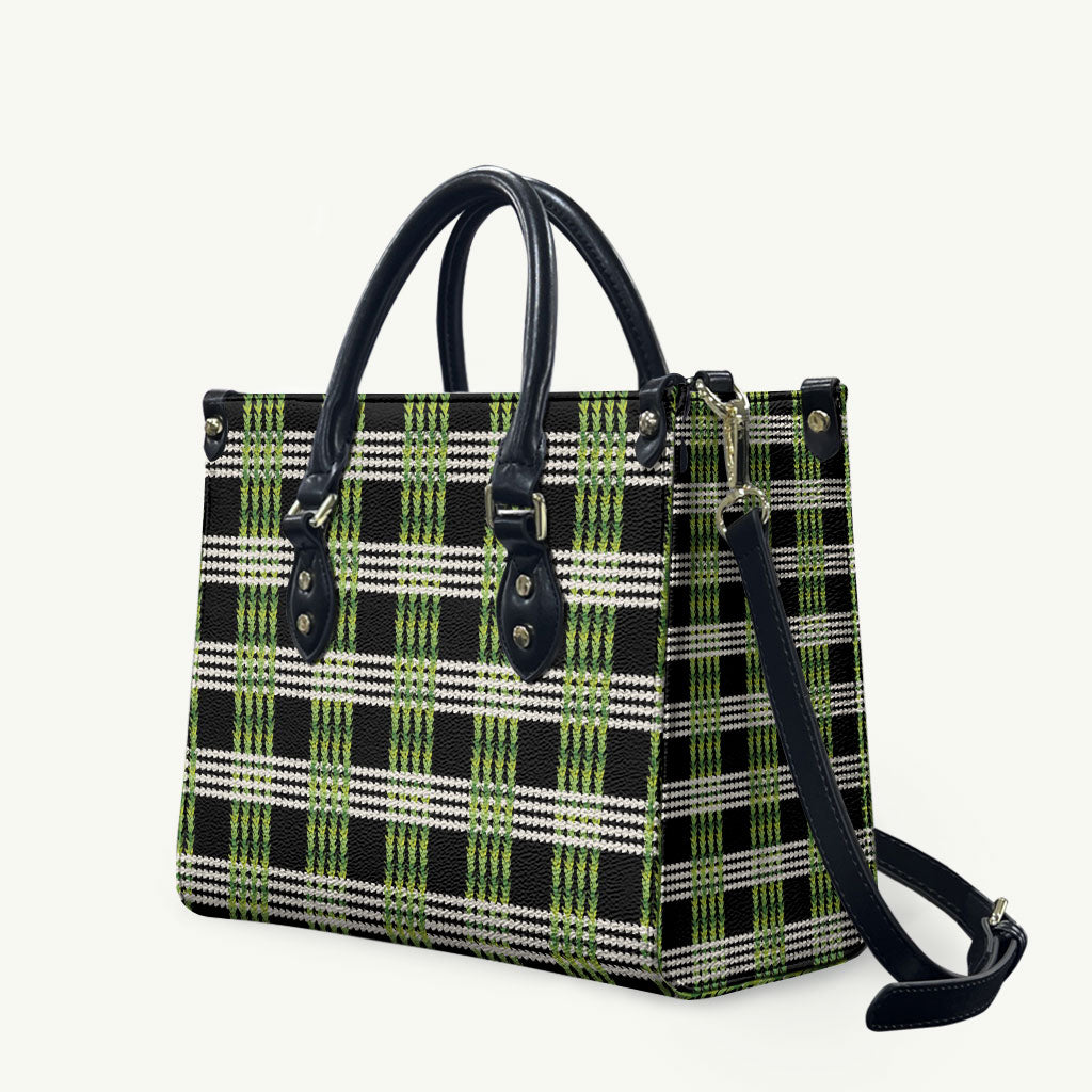 Aloha Hawaii Pakalana Pikake Lei Leather Bag Palaka Inspired Hawaiian-plaid Black