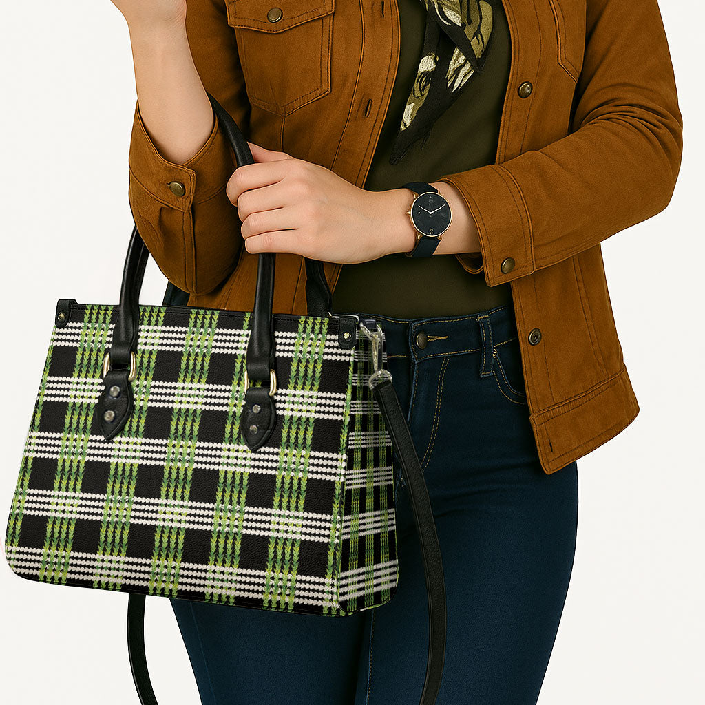 Aloha Hawaii Pakalana Pikake Lei Leather Bag Palaka Inspired Hawaiian-plaid Black