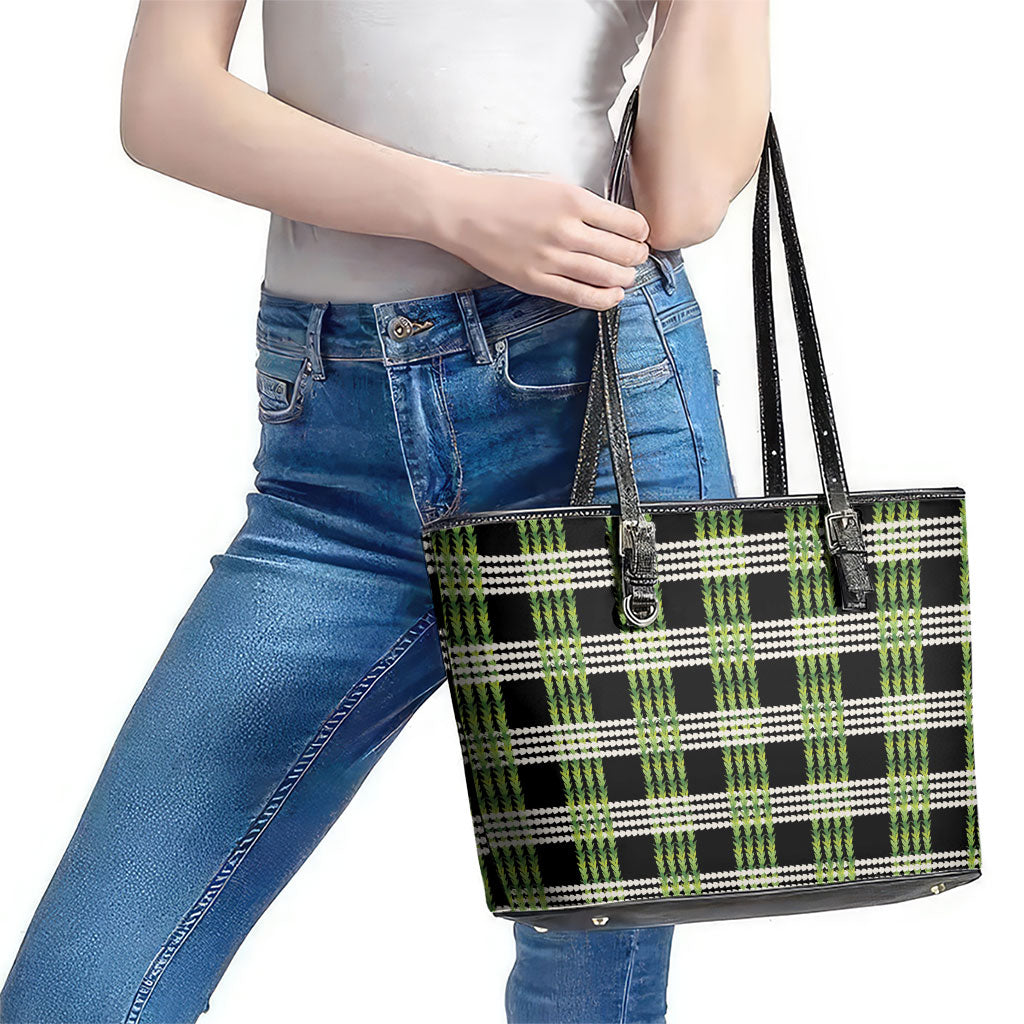 Aloha Hawaii Pakalana Pikake Lei Leather Tote Bag Palaka Inspired Hawaiian-plaid Black